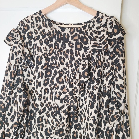 Lane Bryant Asymmetrical Ruffle Leopard Print Top - Picture 4 of 7